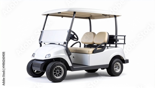 Side View Mockup of a White Golf Cart on White Background