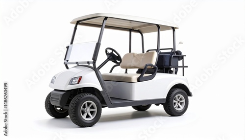 Side View Mockup of a White Golf Cart on White Background