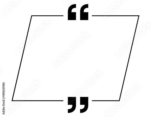 Diagonal square balloon with copy space, outlined with two quotation marks placed inside.