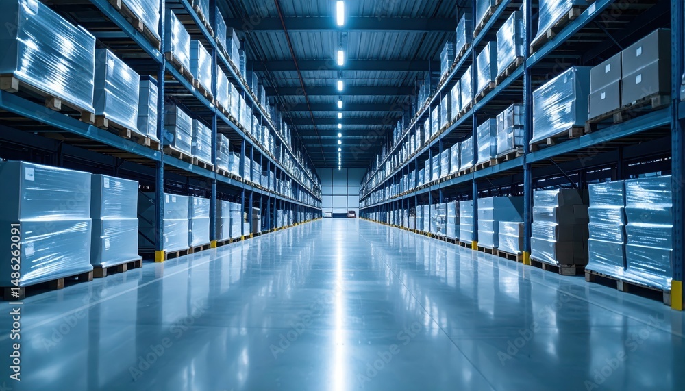Fototapeta premium Sterile Warehouse with Chemical Storage and Pallet Racking Setup