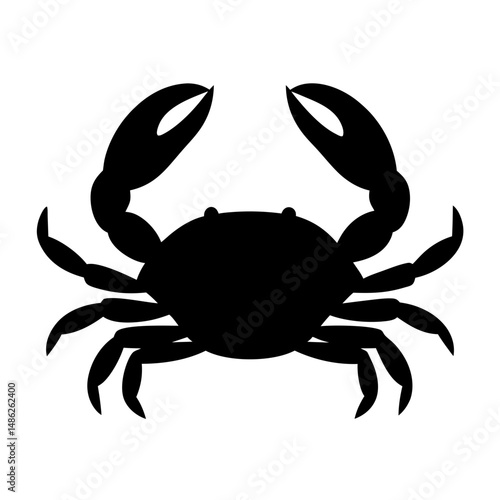 Simple black crab silhouette with claws raised on a white background