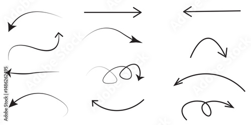 Vector Set of black Curved Arrows isolated on white background rrow mark icons. Arrow paint background