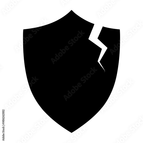 Broken Black Shield Symbolizing Vulnerability or a Breach in Security Defenses
