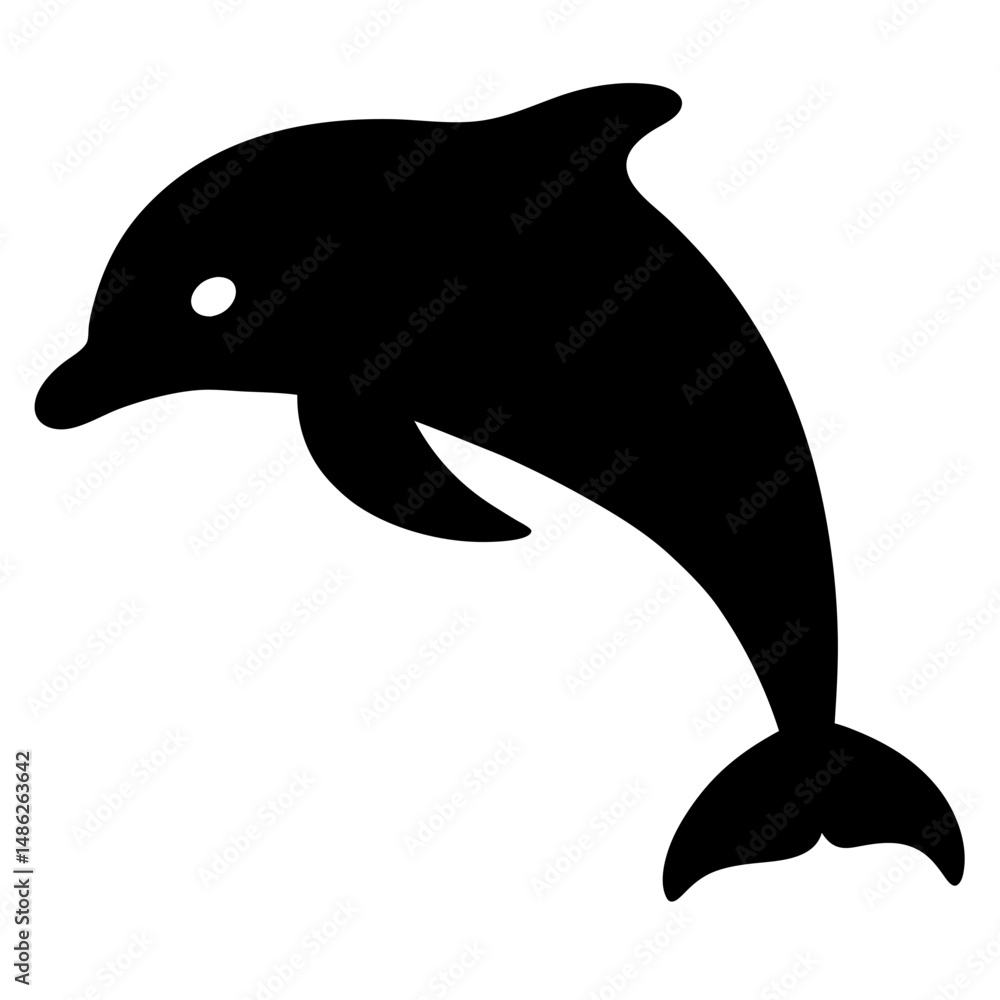 Obraz premium Silhouette of a playful dolphin leaping from the water in black color