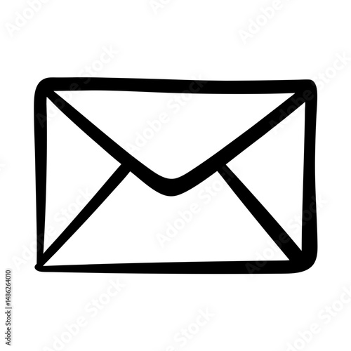 Black and white hand drawn illustration of an envelope for sending emails