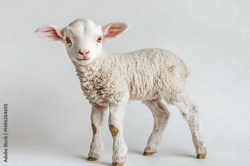 Obraz premium • White-faced newborn lamb standing, isolated on white -