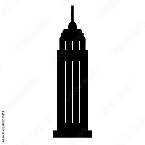 Silhouette of a Tall Skyscraper with a Distinctive Architectural Style, Black