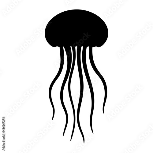 Black jellyfish silhouette on white background, an ocean creature design