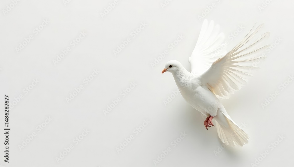 Obraz premium Soft, pure white dove feathers against a pristine white background Perfect for peace, purity, and serenity themes , design, elegance