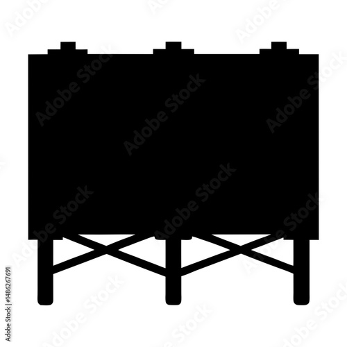 Silhouette of a large outdoor advertising billboard with three light fixtures