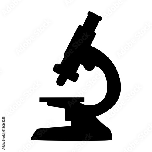 Detailed black silhouette of a microscope for scientific and laboratory use