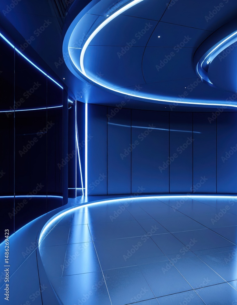 Obraz premium A modern office space showcases innovative design with illuminated curves and smooth surfaces.