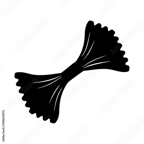 Stylized silhouette of farfalle pasta, a bow tie shape, with ridged edges