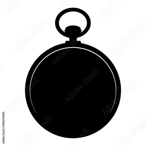 Monochrome Classic Pocket Watch Silhouette Illustration for Timekeeping Design Elements