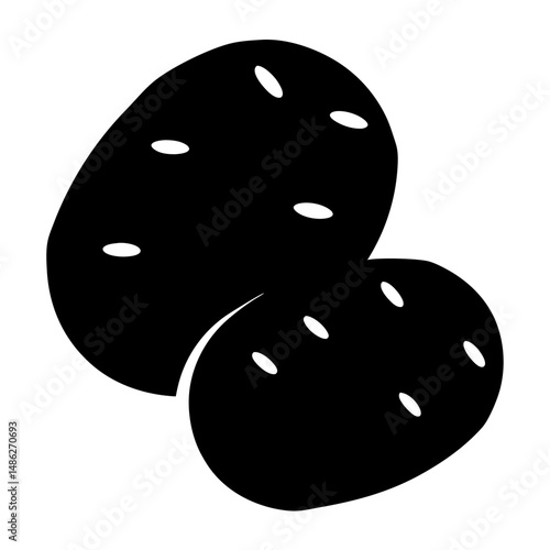 Pair of black potatoes with eyes displayed in silhouette style graphic