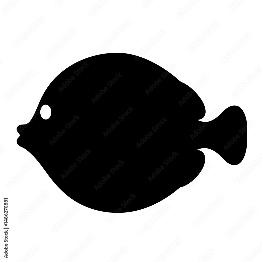 Silhouette of a rounded fish with a single white eye spot Silhouette of a rounded fish with a single white eye spot