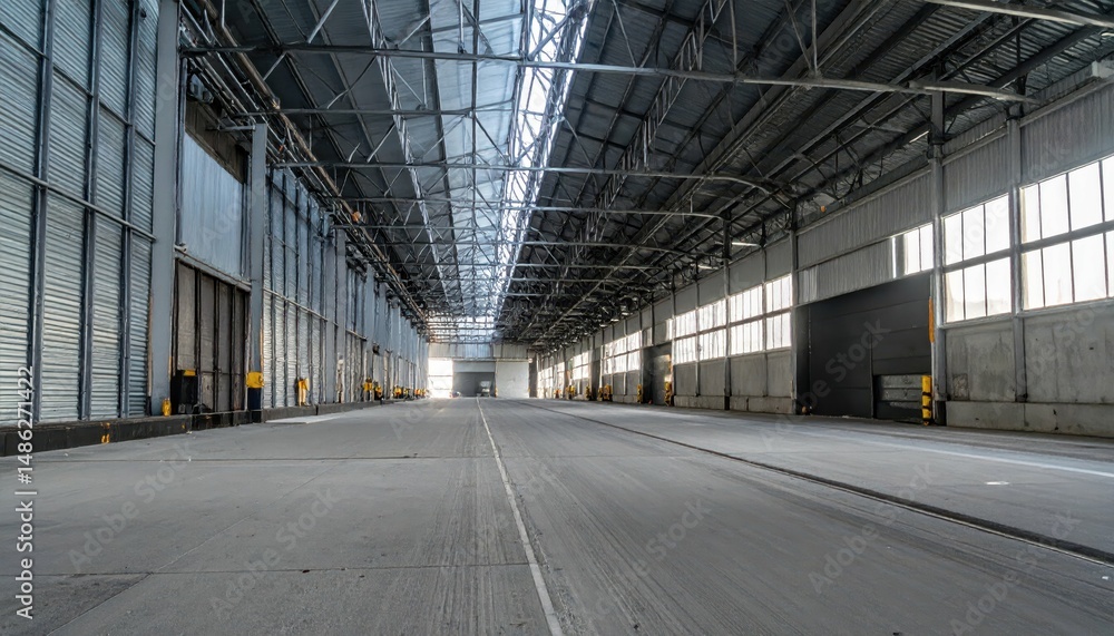 Fototapeta premium Interior of a Vast Grain Silo with Loading Docks at Dawn Light