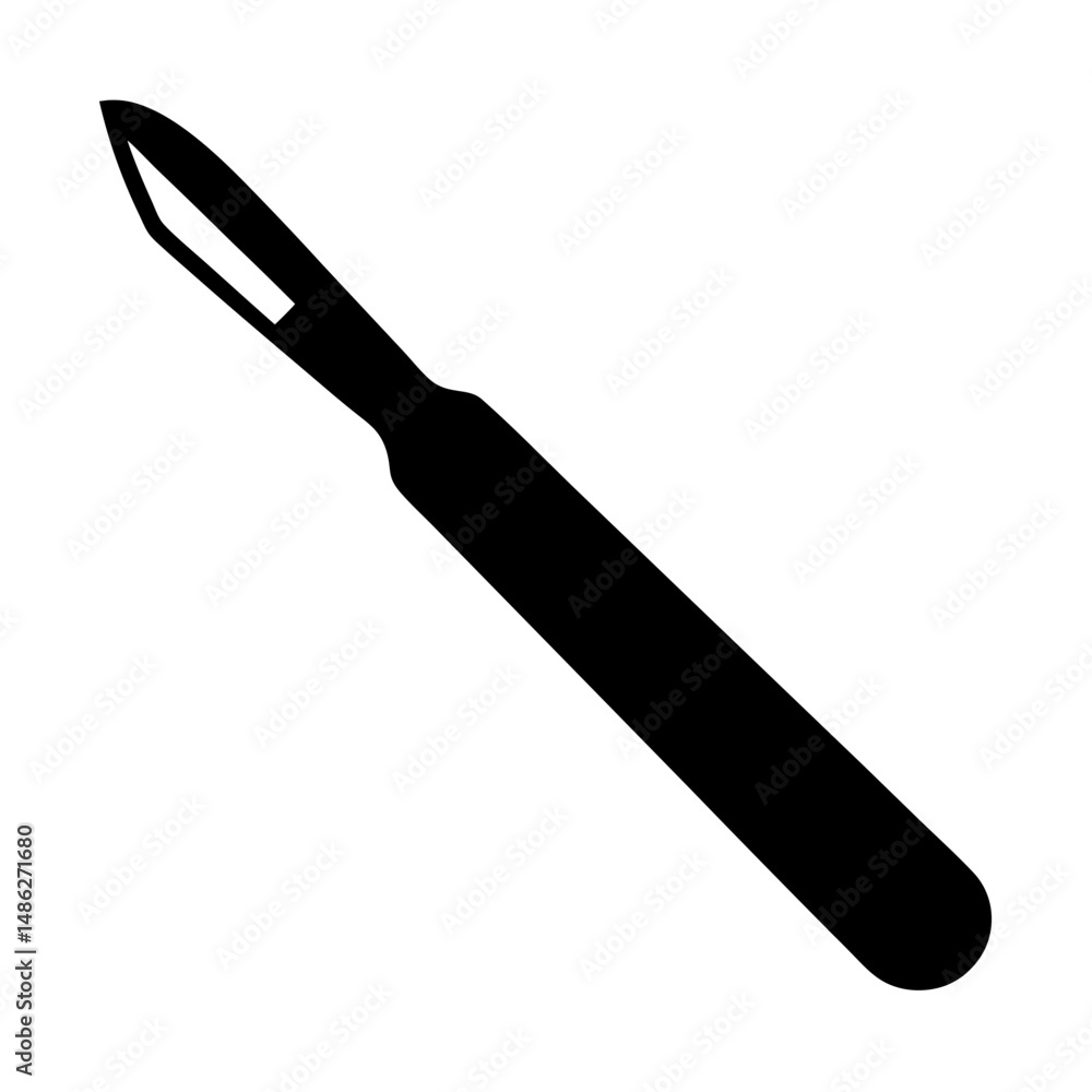Simple solid black silhouette illustration of a scalpel used in surgery Simple solid black silhouette illustration of a scalpel used in surgery