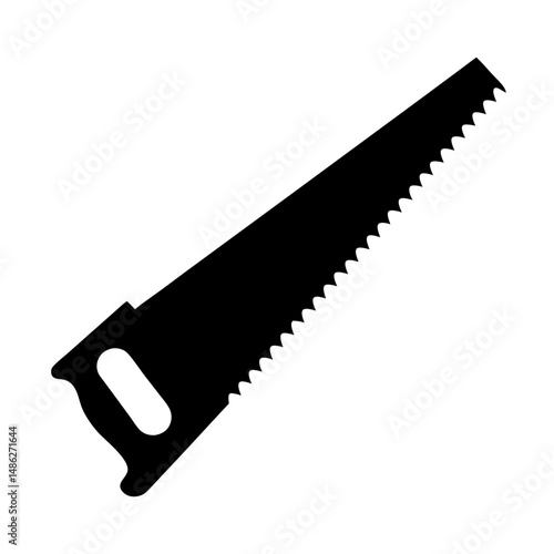 Simple black silhouette of a hand saw with a curved handle