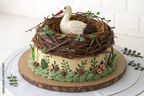 chocolate cake made in the shape of a stork's nest dessert, celebration, birthday