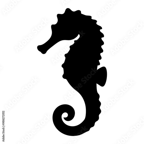 Black Silhouette of a Sea Horse Isolated on a White Background