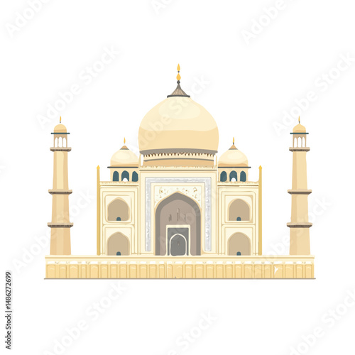 2D flat Taj Mahal vector illustration, isolated on a white background.