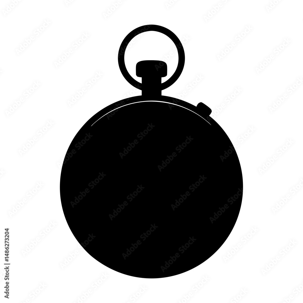 Obraz premium Black Silhouette of a Classic Pocket Watch Depicting Timeless Elegance and Precision