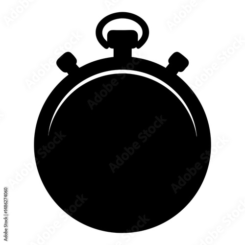 Simple, timeless black silhouette illustration of a classic analog stopwatch timer