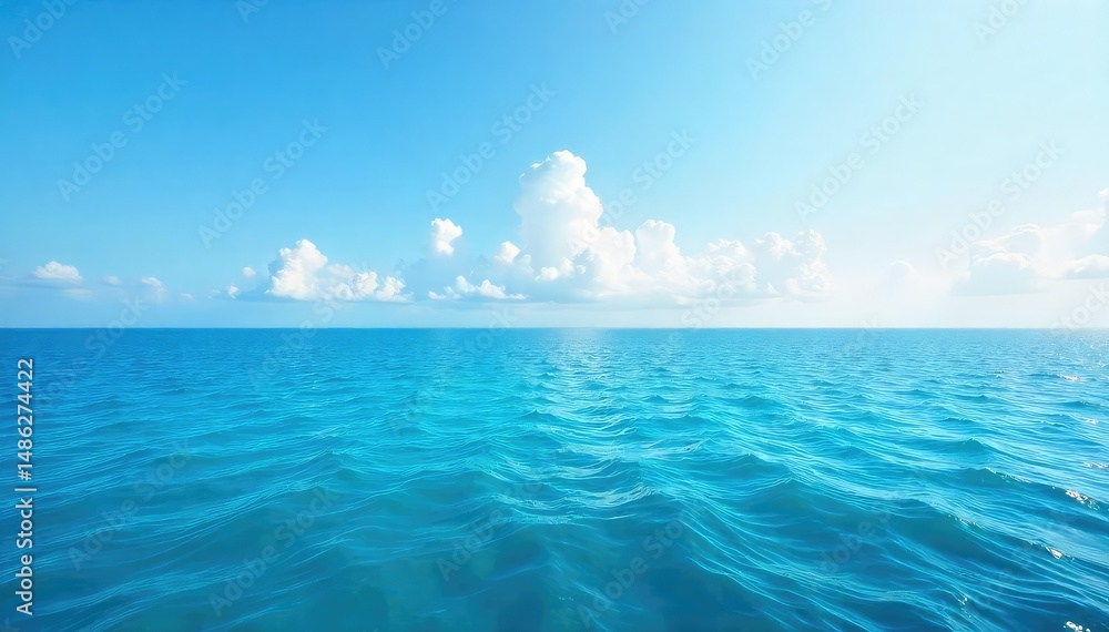 Obraz premium Vast, unbroken expanse of ocean stretching to the horizon under a clear sky Perfect for travel, nature, and serenity themes Calming blue water meets the sky , water, day, atmosphere