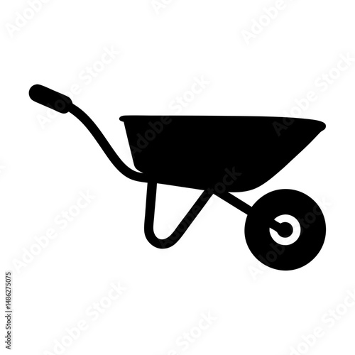 Stylized silhouette of a wheelbarrow for hauling materials and gardening tasks