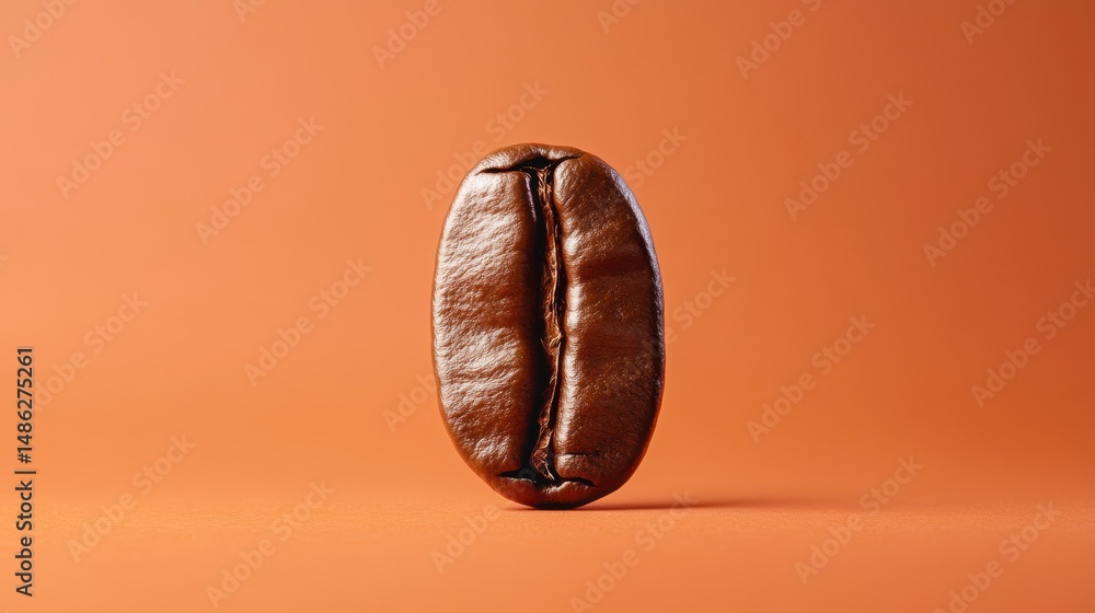 Single roasted coffee bean on orange background. Single roasted coffee bean on orange background.