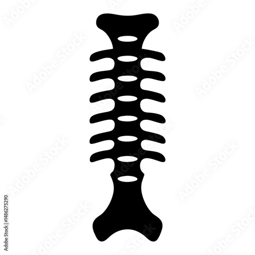 Black silhouette of a spine and ribs, representing anatomy of the skeleton