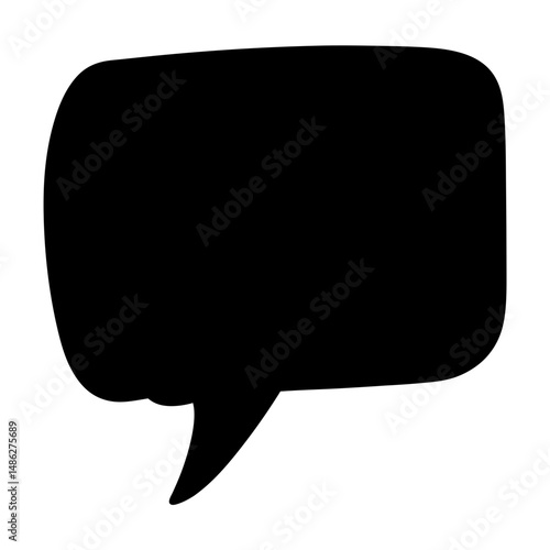 Black Rounded Speech Bubble Icon with Tail, Solid black speech bubble with rounded corners and a pointed tail, used to represent dialogue, communication, or messaging.
