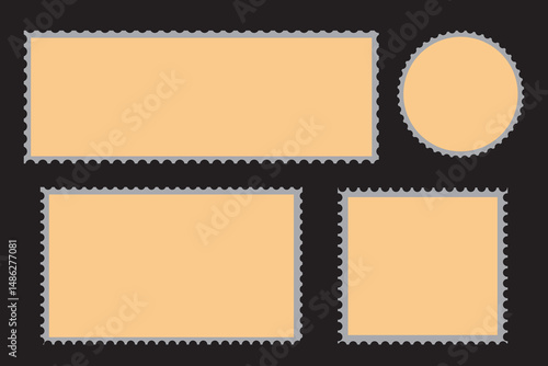 Empty postage stamp borders set vector illustration.