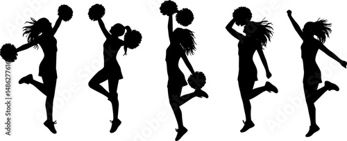 Vector silhouettes of young girls cheerleaders.
