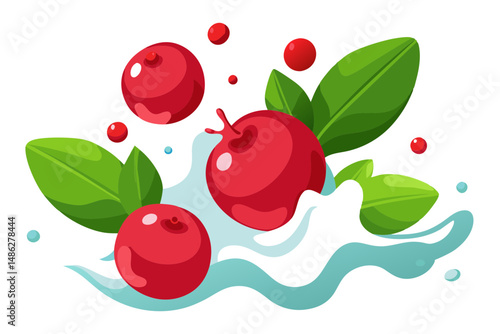 Cranberry juice splash with berries and drops