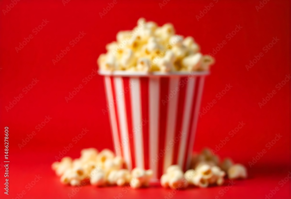 Generative AI A classic movie night with a red striped popcorn bucket blur effect Generative AI A classic movie night with a red striped popcorn bucket blur effect
