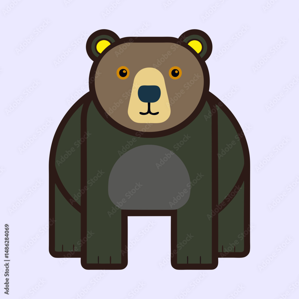 Fototapeta premium Stylized Geometric Brown Bear Illustration on Light Purple Background, Flat Vector Art