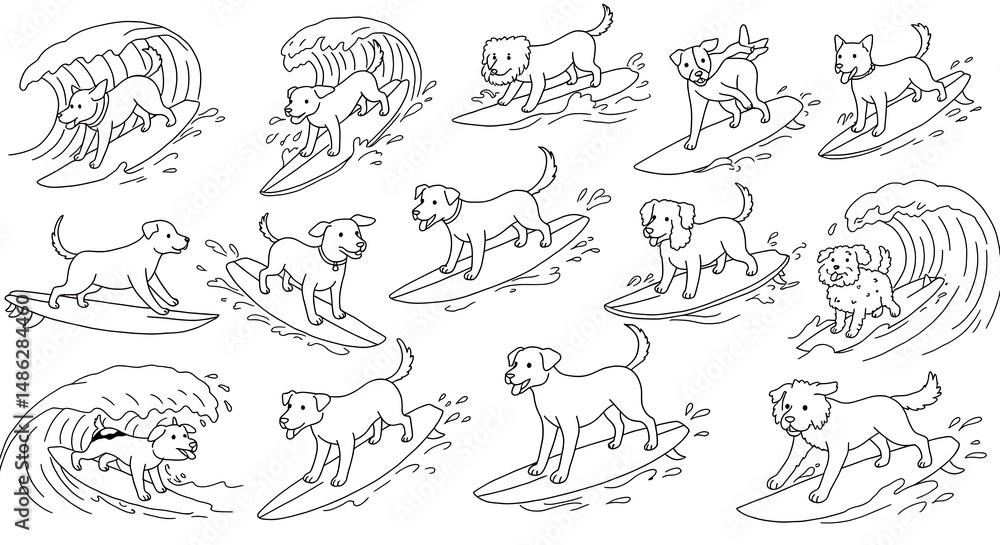 Obraz premium Pawsitive Vibes: Canine Surf Crew AI Generated