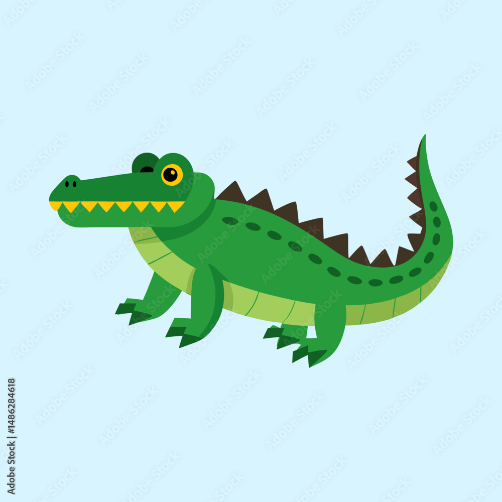 Obraz premium Cartoon Crocodile Ready to Stomp its Way Across the Flat Background