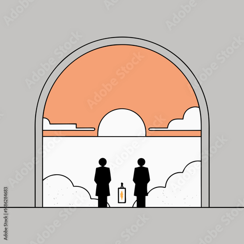 Silhouettes holding candles before Easter sunrise service, capturing a peaceful, spiritual moment in a serene early morning setting.