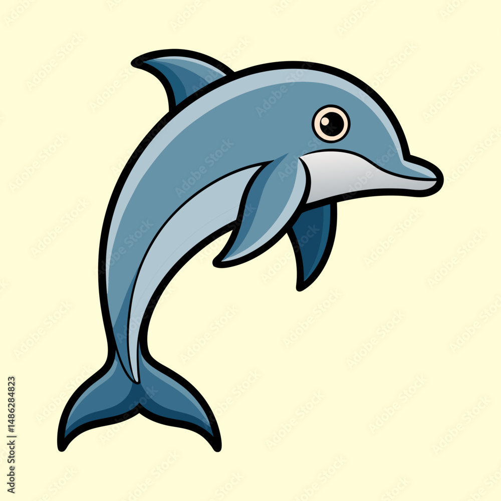 Fototapeta premium Cartoon Dolphin Leaping Out of Water with Joyful Expression and Cute Style