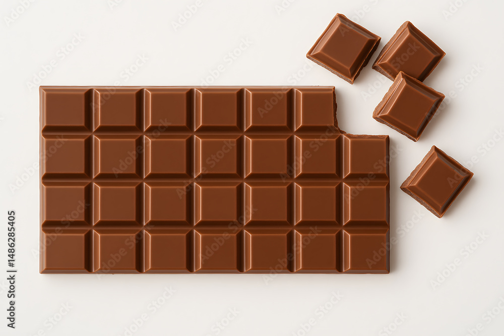 Fototapeta premium Close-up of a chocolate bar with broken squares