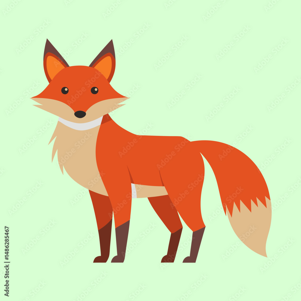Obraz premium A cartoon illustration of a fox standing on a light green background