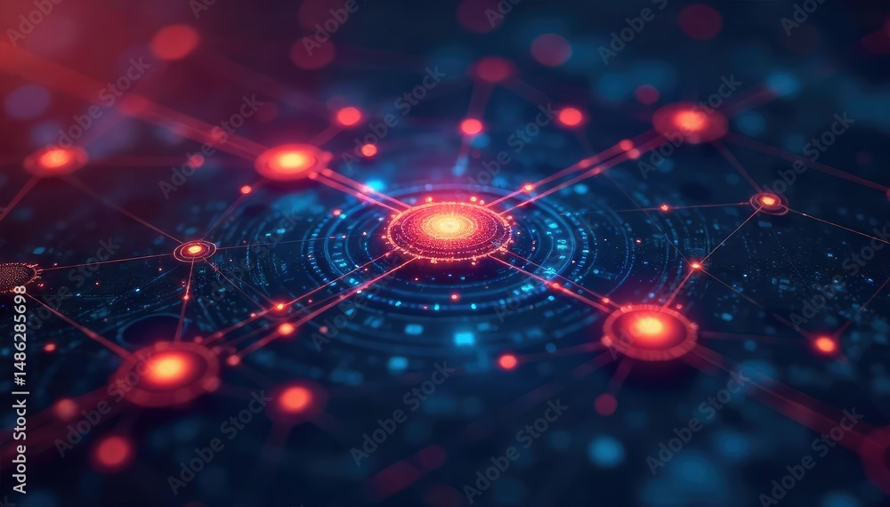 Fototapeta premium Abstract network graphic depicting interconnected nodes and data flow, representing a complex enterprise architecture , internet, interconnectedness