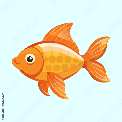 Cartoon orange goldfish swimming in a blue background illustration with details