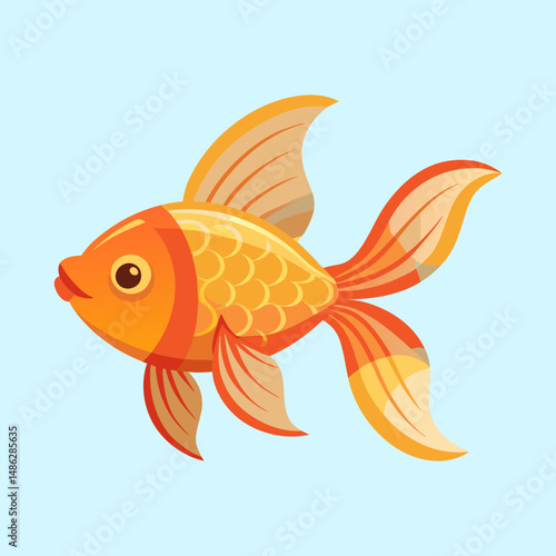 Cartoon illustration of an orange goldfish with flowing fins and scales