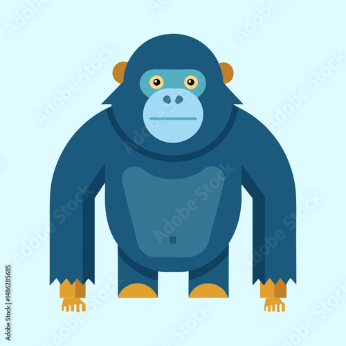 Stylized blue gorilla illustration with geometric design on a light background