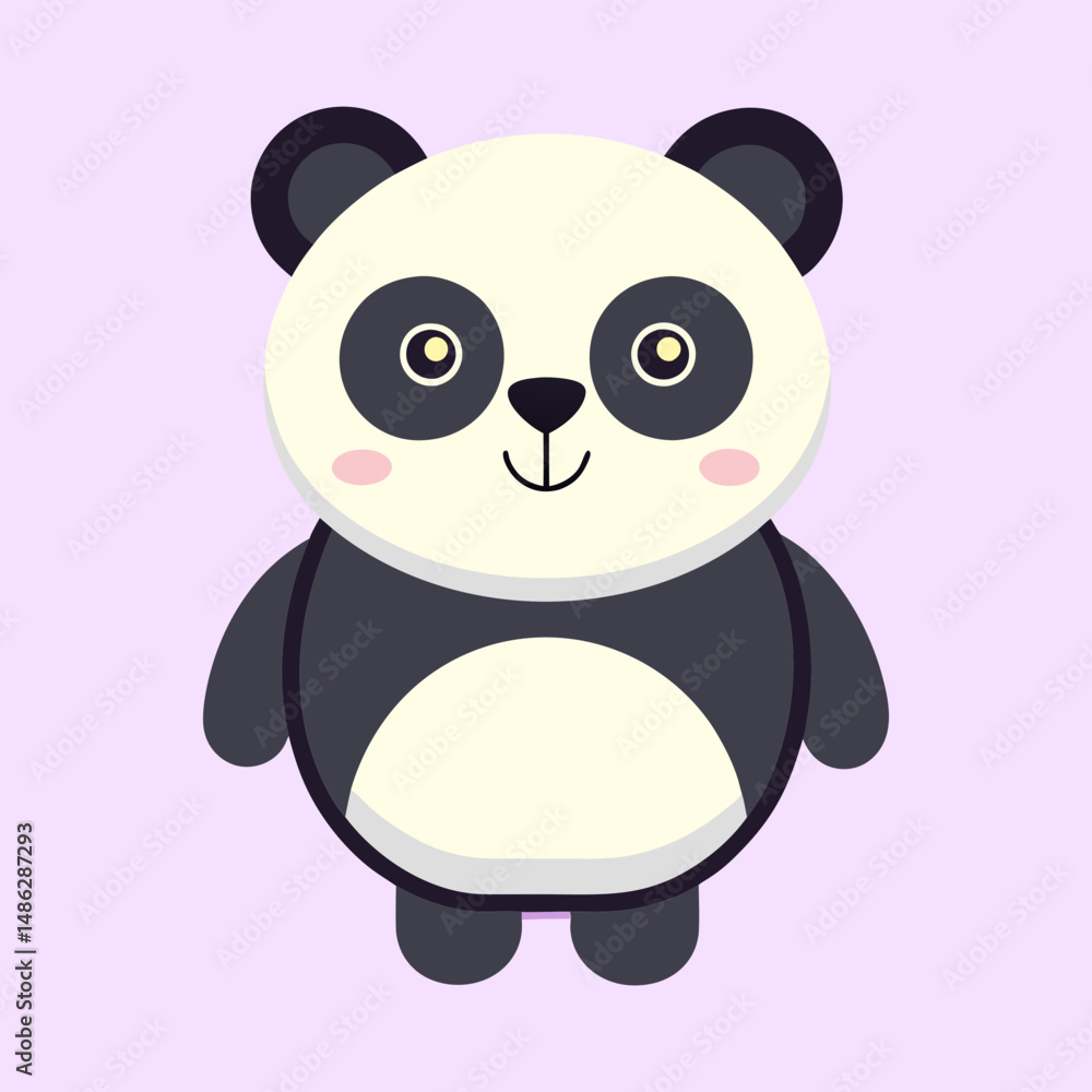Fototapeta premium Adorable Cartoon Panda Character on a Light Purple Background Illustration