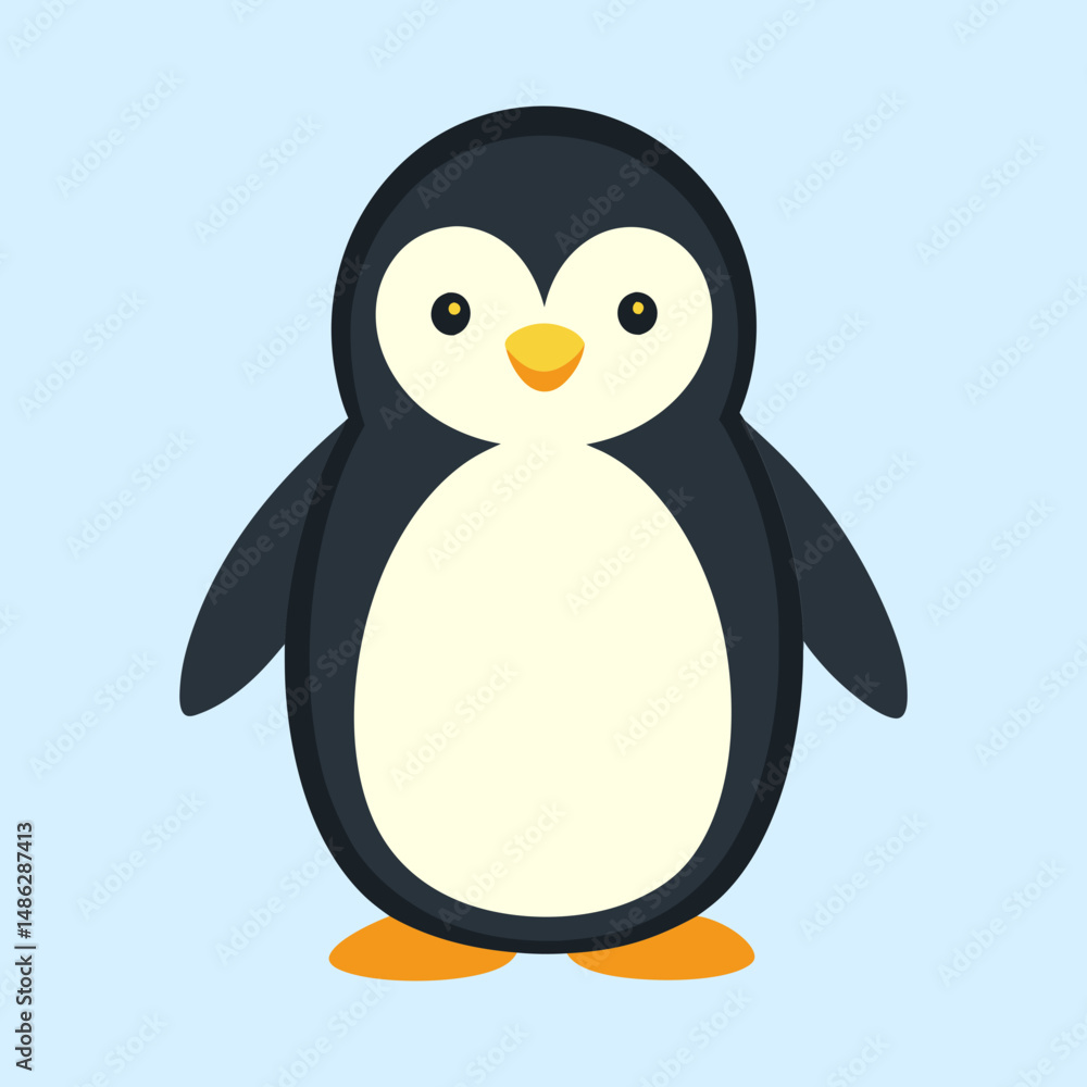 Obraz premium Flat vector illustration of a cute penguin on a light blue background